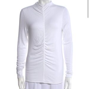 Veronica Beard White Long-Sleeve Ruched Center Top